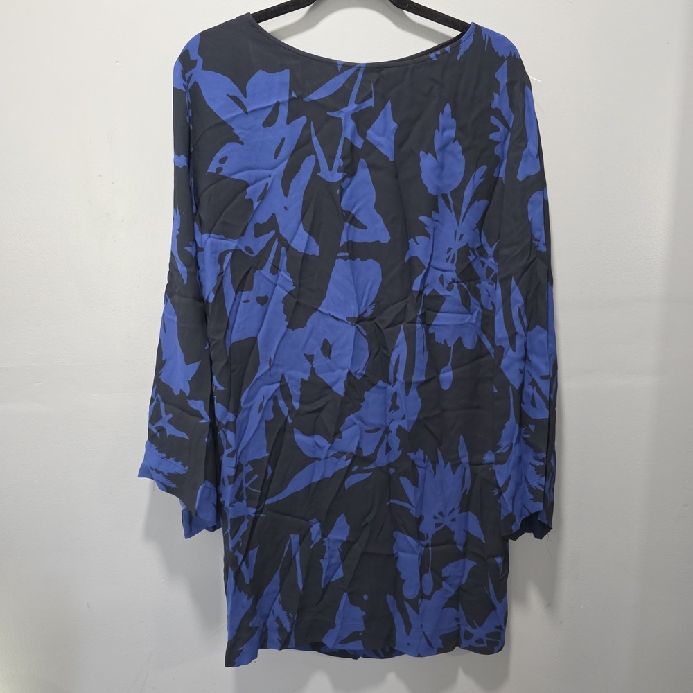Fuzzi Dress Size 44 Womens Blue Black Print Long Sleeve Shift